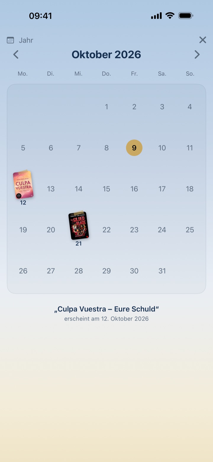Erscheinungskalender in BookSafe: Cover an ihrem Erscheinungstag im Monatsblatt