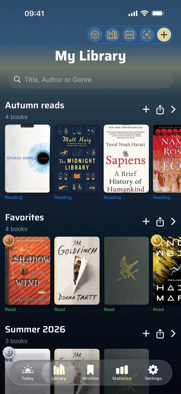 “My lists” view with a cover carousel for each list